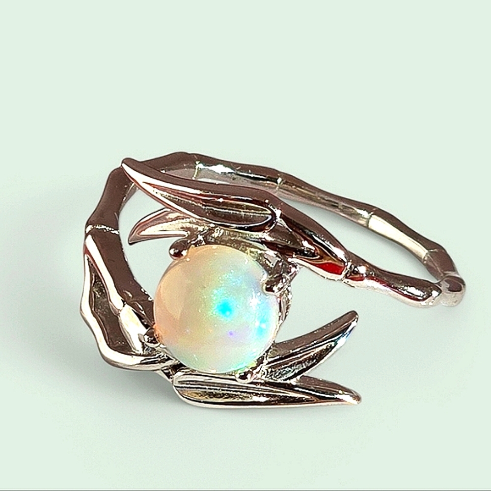 925 Sterling Silver Ring with Natural Multicolor Opal Gemstone
